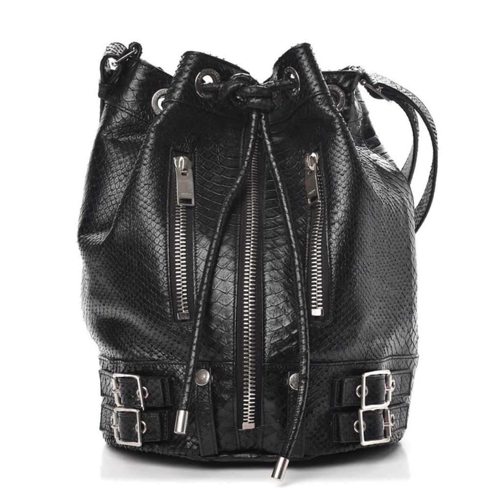 SOLD - Saint Laurent Python Medium Rider Bucket Bag Black